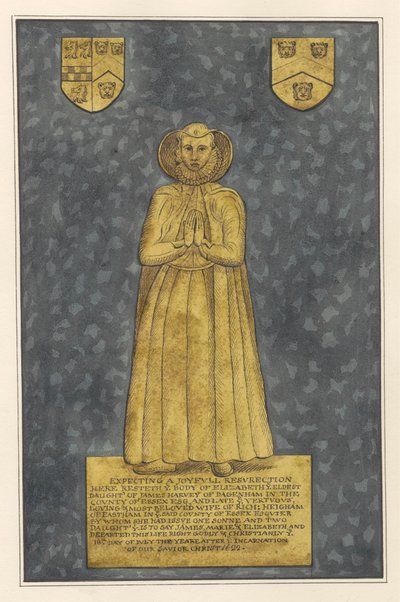 Sárgaréz bevonat Elizabeth Harvey számára az East Ham Churchből alkotó: Daniel Lysons