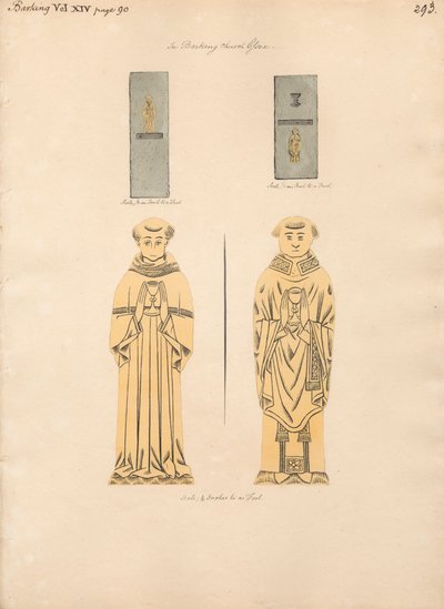 Sárgaréz tányér két azonosítatlan klerikus számára, a Barking templomból alkotó: Daniel Lysons