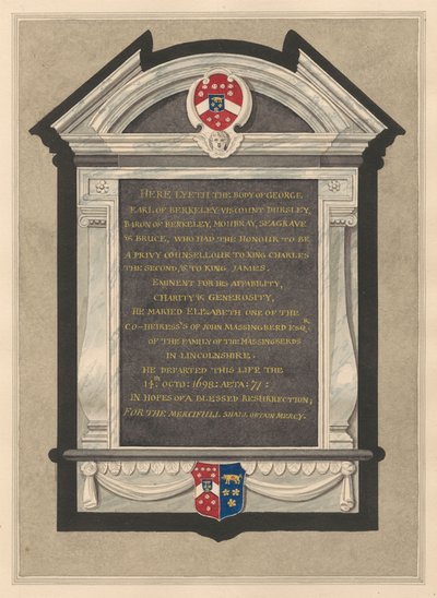 Emlékmű George-nak, Berkeley grófjának a Cranford templomból alkotó: Daniel Lysons