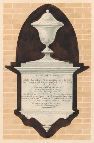 Emlékmű Ann Wainewrightnak a Chiswick-templomból alkotó: Daniel Lysons