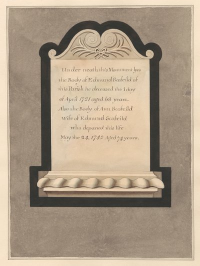Emlékmű Edmund Scofieldnek és feleségének, Annnak a Cowley Churchből alkotó: Daniel Lysons