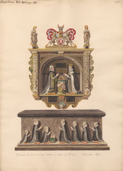 Emlékmű Lord és Lady Latimernek, valamint a gyerekek Ralph, Katherin, Ralph, Dorothye, Jane, Margaret és Anne sírja az East Ham Churchből alkotó: Daniel Lysons
