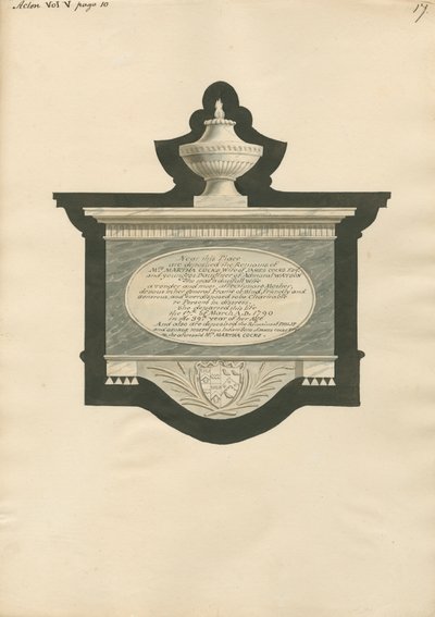 Emlékmű Martha, Philip és George Joseph Cocks számára az Acton Churchből alkotó: Daniel Lysons