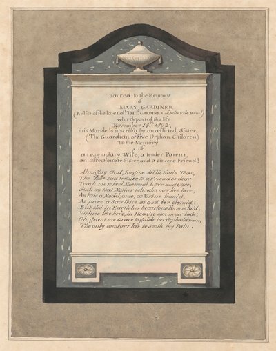 Emlékmű Mary Gardinernek a Hampton Churchből alkotó: Daniel Lysons