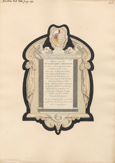 Emlékmű Mrs. Trevelyannak a Heston Churchből alkotó: Daniel Lysons