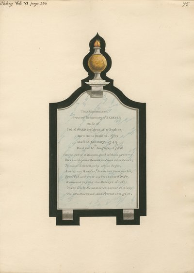 Emlékmű Rebeccának, John Ward feleségének az Ealing Churchből alkotó: Daniel Lysons