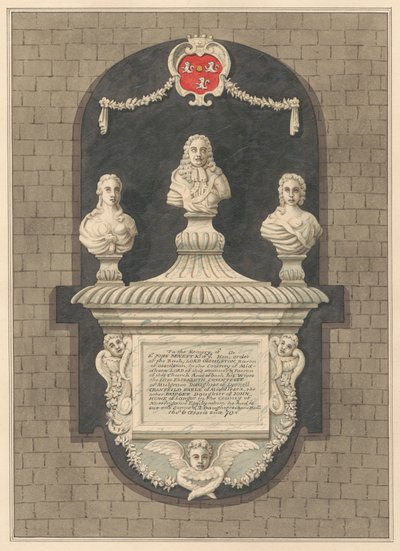 Emlékmű Sir John Bennettnek és feleségének, Elizabethnek és Bridgetnek a Harlington Churchből alkotó: Daniel Lysons