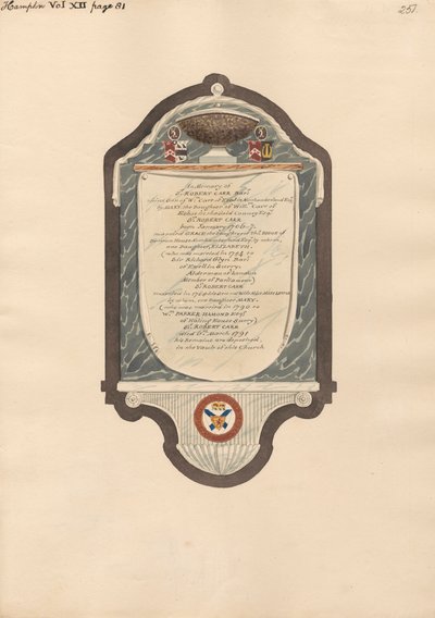 Emlékmű Sir Robert Carrnak a Hampton Churchből alkotó: Daniel Lysons