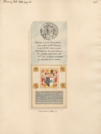 Emlékmű Thomas Lantnak és Robert Haringtonnak is a Hornsey Churchből alkotó: Daniel Lysons