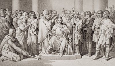 II. Harold (kb. 1022-66), az angolszászok királyának megkoronázása i.sz. 1066-ban, „Az angol és skót történelem illusztrációi” I. kötetből alkotó: Daniel Maclise