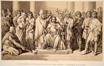 II. Harold megkoronázása 1066-ban, W. Ridgeway metszete alkotó: Daniel Maclise