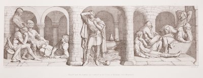Harold és a szászok a Montreuil melletti Beaurain várában vannak bezárva, a "The Story of the Norman Conquest"-ből, L. Gruner metszete, 1866. alkotó: Daniel Maclise