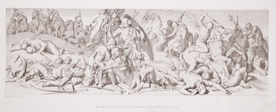 Haroldot a Standard of England előtt egy zuhanó nyíl szúrja át a „Normann hódítás története” című művéből, amelyet L. Gruner vésett, 1866 alkotó: Daniel Maclise