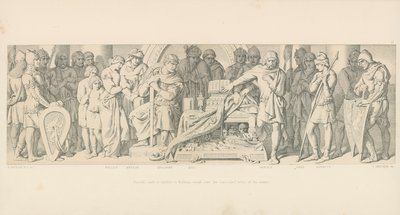 Harold hűségi esküje Vilmosnak, aki a szentek elrejtett ereklyéire esküdött alkotó: Daniel Maclise