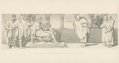 Hugues Maigrot, egy szerzetes Harold király közönsége, hogy feltételeket javasoljon Vilmos hercegtől alkotó: Daniel Maclise