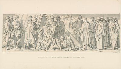 A csata előtti napon. Egy lovag szerzetesekkel, akit Vilmos küldött, hogy tárgyaljon Harolddal alkotó: Daniel Maclise