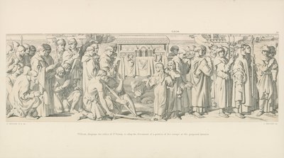 Vilmos, Szent Valéria ereklyéit mutatja be, hogy eloszlassa csapatai egy részének elégedetlenségét a tervezett invázióval kapcsolatban. alkotó: Daniel Maclise