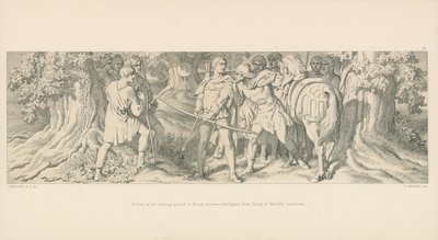 Vilmos a roueni vadászterületén hírszerzést kap Harold koronázásának Tostigtól alkotó: Daniel Maclise
