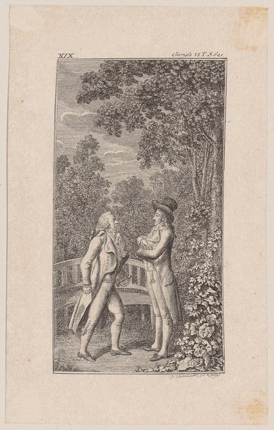 Lovelace a beszélgetés során átveri a becsületes Hikmannt alkotó: Daniel Nikolaus Chodowiecki