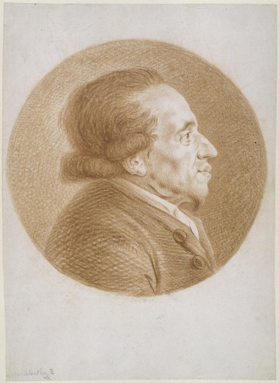 Jobbra néző Moses Mendelssohn kör alakú mezőben alkotó: Daniel Nikolaus Chodowiecki
