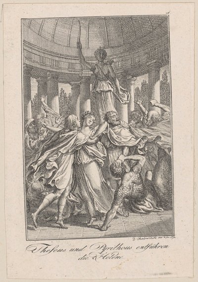 Thészeusz és Peirithoosz elrabolják Helénát, Becker „Thészeusz” című művének 5. lapja alkotó: Daniel Nikolaus Chodowiecki