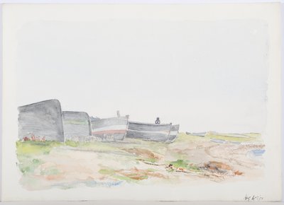 Fishing Cobles, Holy Island, 1895 (ceruza és WC papíron) alkotó: Daniel Oliver
