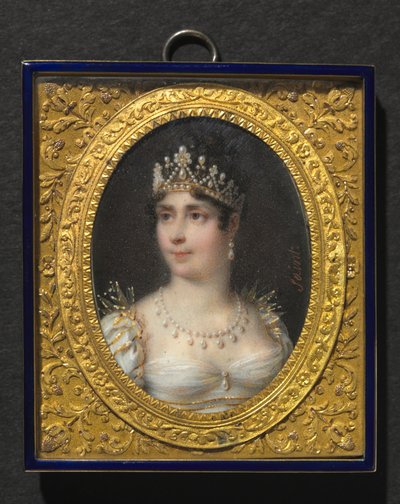Joséphine de Beauharnais, francia császárné portréja, 1806 körül (akvarell elefántcsontra, aranyozott fém- és zománckeretben) alkotó: Daniel Saint