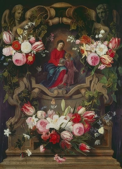 Virágkoszorú Madonnával és gyermekével alkotó: Daniel Seghers
