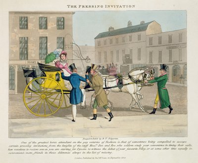 The Pressing Invitation, a "Fashionable Bores, or Coolers in High Life, Peter Quiz" című könyvéből, 1824-ben (kézzel festett akvatinta) alkotó: Daniel Thomas Egerton