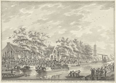Az amszterdamiak érkezése Utrechtbe, 1787 Kilátás az amszterdami polgárok érkezésére Utregtbe De Rooy Brugba. Den Dom után látni. 1787. (cím a tárgyon) alkotó: Daniël Kerkhoff