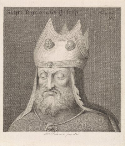 Egy püspök portréja Sinte Rycolaus Biscop (cím a tárgyon) alkotó: Daniël Veelwaard (I)