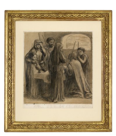 Pészach József és Zakariás házában, 1850 körül (grafit és toll, fekete tinta és szürke mosás fehér papíron) alkotó: Dante Gabriel Charles Rossetti