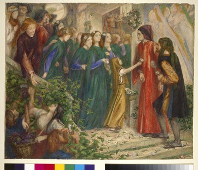 Beatrice, aki Dantéval találkozik egy házassági lakomán, megtagadja a köszöntését, 1860-as évek alkotó: Dante Gabriel Charles Rossetti