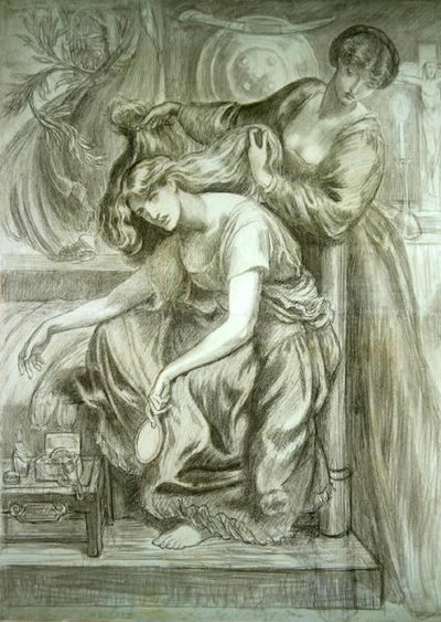 Desdemona haláléneke (fekete és vörös kréta, papír) alkotó: Dante Gabriel Charles Rossetti