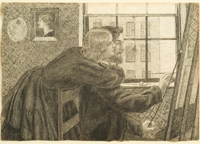 G P Boyce és Fanny Cornforth a Rossettis Stúdióban, Chatham Place, 1858 körül (tinta papíron) alkotó: Dante Gabriel Charles Rossetti