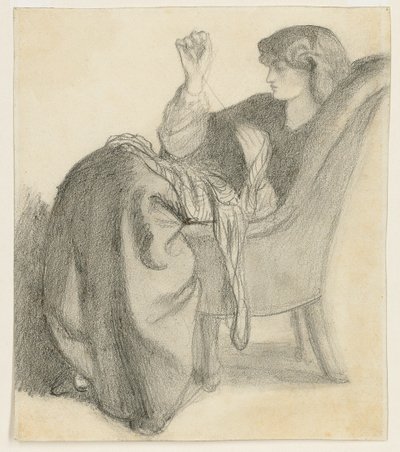 Lachesis: Tanulmány a székben ülő Jane Morrisról, varrás, 1860-as évek alkotó: Dante Gabriel Charles Rossetti