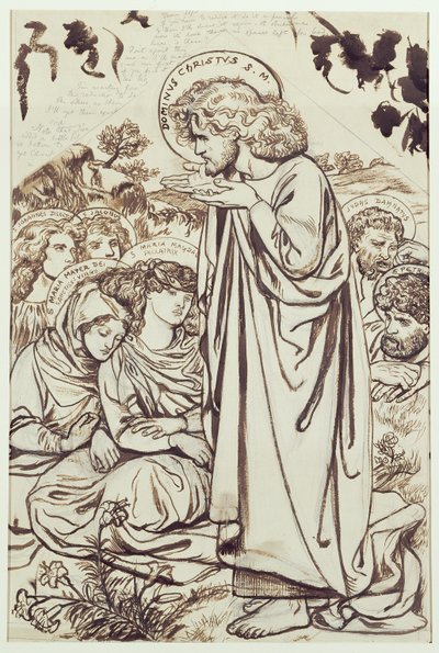 Hegyi beszéd (tinta, toll és akvarell papíron) alkotó: Dante Gabriel Charles Rossetti