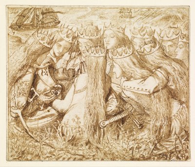 Terv Moxon Tennysonjához - Artúr király és a síró királynők alkotó: Dante Gabriel Rossetti