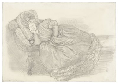 Fanny Cornforth tanulmánya, amint sezlonon alszik alkotó: Dante Gabriel Rossetti