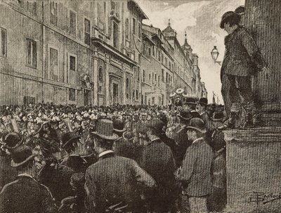 Agostino Bertani (1812-1886) temetése, olasz hazafi és politikus, Róma, Olaszország, Dante Paolocci rajza, metszet a L