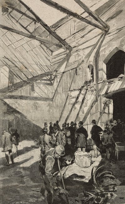 Az izraeli színház maradványai az 1893-as tűzvész után, Róma, Olaszország, metszet Dante Paolocci rajza nyomán, L