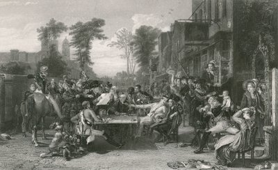 A chelsea-i nyugdíjasok a Waterloo-i csata közlönyét olvassák (metszet) alkotó: David (after) Wilkie