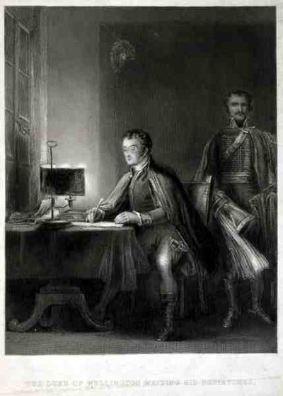 Wellington hercege küldeményeit írja, William Greatbach (sz. 1802) metszet (metszet) alkotó: David (after) Wilkie