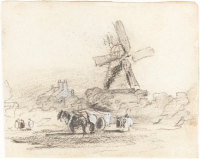 Egy szekér két lóval egy szélmalom közelében alkotó: David Cox