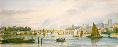 Kilátás a Westminster hídról nyugat felé a Lambeth palota és a Westminster Abbey felé (ceruza és akvarell papíron) alkotó: David Cox