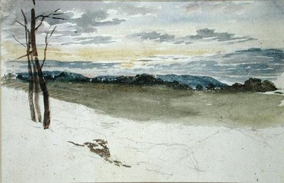 Erdei táj naplementekor (ceruza és akvarell papíron) alkotó: David Cox