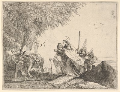 Mária, akit József és egy angyal segített, kilép a csónakból a partra, egy angyal megáll..., 1753. alkotó: David Giovanni