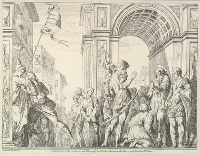 Szent Jakab meggyógyít egy vak embert, A Szent Jakab és Kristóf története az Eremben..., 1776-ból. alkotó: David Giovanni