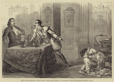 Az amatőrök között, jelenet a Plot és szenvedélyből, a Blackheath Dramatic Club előadásában. alkotó: David Henry Friston