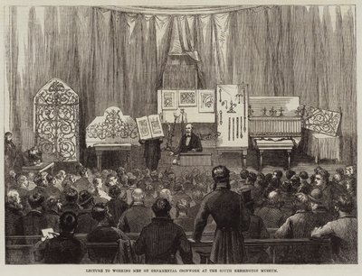 Előadás dolgozó férfiaknak a díszvasmunkákról a South Kensington Múzeumban alkotó: David Henry Friston
